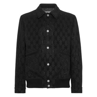 Philipp Plein Wool Bomber LS Monogram - Heren - Bomber jackets - Zwart - XL - Wol - Jassen