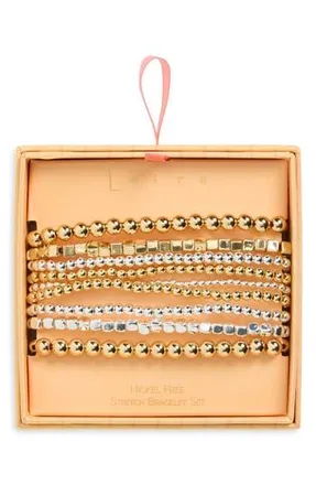 Leith Set of 9 Metallic Beaded Stretch Bracelets in Gold- Silver at Nordstrom Rack