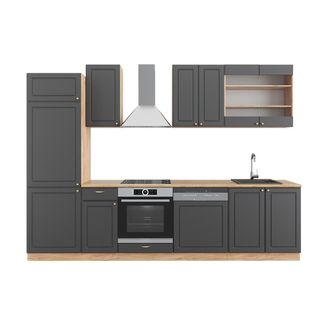 Vicco Mueble De Cocina Fame-line, Antracita Casa De Campo/roble Kraft Dorado, 300 Cm Sin Encimera