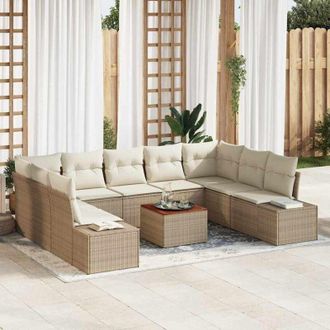 vidaXL Vidaxl - Set Divano da Giardino con cuscino 10 pcs Beige Poly Rattan