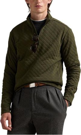 Polo Ralph Lauren Micro Quilted Cotton Quarter Zip Pullover in Company Olive at Nordstrom, Size Xx-Large