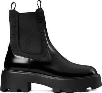 Tory Burch T Monogram Chelsea Lug Boot - Dames - Chelseaboots - Zwart - 37 EU - Leer - Schoenen