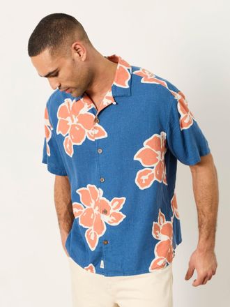 Fat Face FatFace French Navy Short Sleeve Relaxed Fit Large Hawaiian Floral Shirt