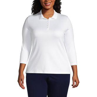 Lands End 3/4 Sleeve Supima Cotton Polo Shirt in White at Nordstrom, Size 3X