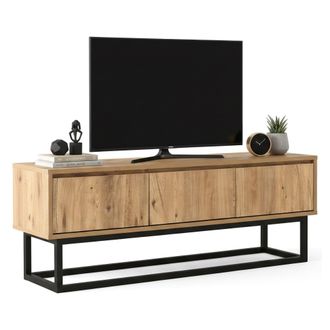 Dmora Dmora - Mueble De Televisi&oacute;n Suhail, Aparador De Sal&oacute;n, Mueble Bajo Para Tv, Base De Pared Equipada, 140x40h50 Cm, Roble Y Negro, Con Embalaje Reforza