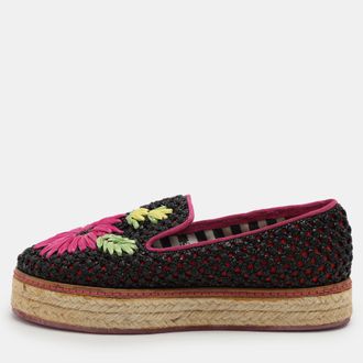 Missoni Multicolor Woven Raffia Floral Detail Platform Espadrille Smoking Slippers