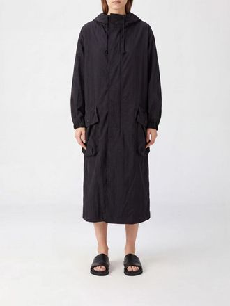 Yohji Yamamoto Parka lungo in nylon con cappuccio regolabile, collo alto e tasche a toppa