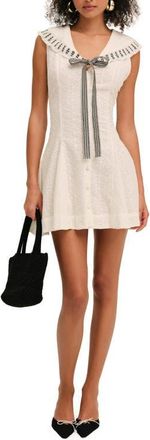 For Love & Lemons Rosie Ribbon Embroidered Cotton Mini Sundress in White at Nordstrom, Size Medium