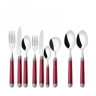Bugatti Dorico Ghiera Argento Anticato, Posate Set 44 Pz, Scatola Gallery, Casa Bugatti - Colore: Rosso