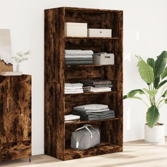 Berkfield Home Wardrobe Smoked Oak 100x50x200 cm Engineered Wood in Brown | Size: 100 x 50 x 200 cm