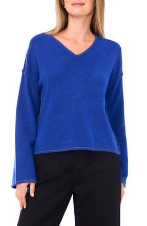 Vince Camuto Contrast Detail V-Neck Sweater in Cobalt Sea at Nordstrom Rack, Size X-Small