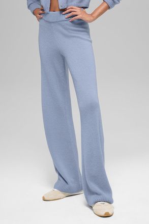 Alo | Wool Cashmere High-Waist New Class Wide Leg Pants in Winter Frost Blue, Size: Medium