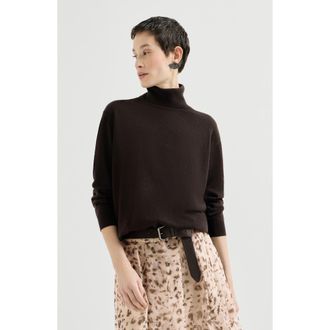 Brunello Cucinelli Cashmere turtleneck sweater with monili in Coffee at Nordstrom, Size Medium