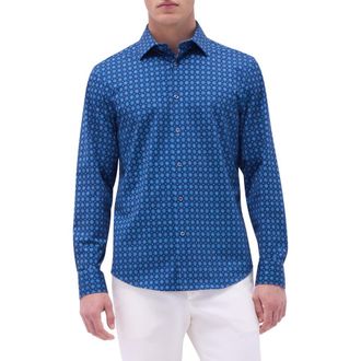 Bugatchi Jimmy OoohCotton Medallion Print Button-Up Shirt in Indigo at Nordstrom, Size Xxx-Large