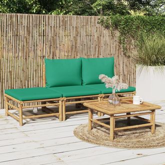 vidaXL Set De Muebles De Jard&iacute;n 4 Piezas Bamb&uacute; Con Cojines Verde Vidaxl