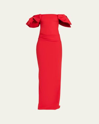 La Petite Robe Di Chiara Boni Bunjirai Off-Shoulder Bow Column Gown