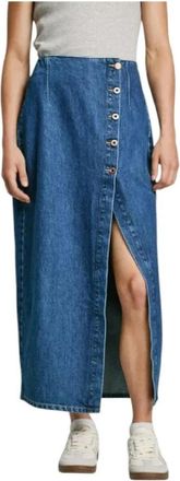 Pepe Jeans London Elegante Midi Rok met Split - Dames - Spijkerrokken - Blauw - S - Rokken