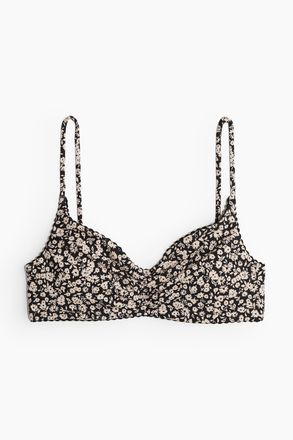H&M Wattiertes Bikinitop - Schwarz/Beige Gebl&uuml;mt