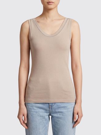 Brunello Cucinelli Canotta in cotone stretch con monile