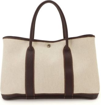 Herm&egrave;s Marron Natural Toile H Leather Handbag Tote Bag (Pre-Owned)
