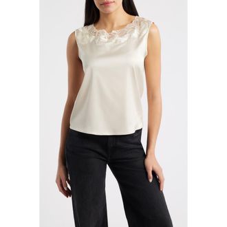 Nikki Lund Camille Sleeveless Floral Appliqu&eacute; Top in Cream at Nordstrom, Size X-Small