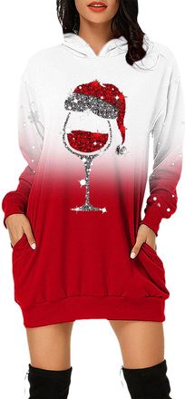 Generic Warehouse Deals Clearance Returns Comfy Oversized Sweatshirt Comfortable Hoodies Dress For Women Christmas Print Long Sleeve Shirts Plus Size Winter O