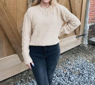 Design History Avril Half Button Sweater In Sand