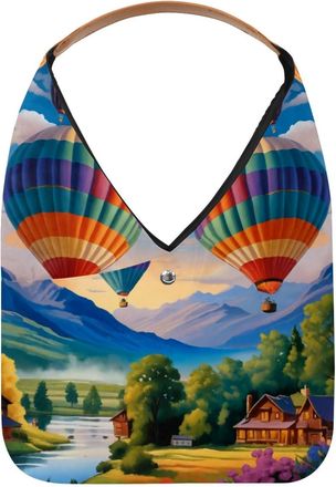 Generic Hot Air Balloons Color Painting Reusable Lightweight Grocery Bags - Foldable Into Compact Pouch, Washable & Sturdy, Multipurpose for Shopping and Trav