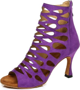 Minitoo Womens Sexy Ankle Boots Dance Shoes Strappy Fashion Party Prom Sandals L455 Purple 9cm Heel UK 7.5