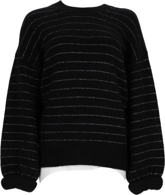 Isabel Marant Black Metallic Stripe Relaxed Viscose-Blend Sweater