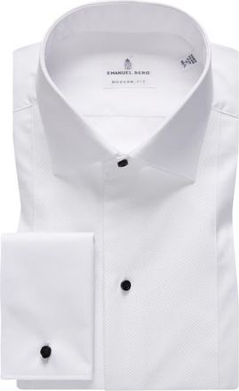 Emanuel Berg Modern Fit Textured Bib White Cotton Tuxedo Shirt at Nordstrom, Size 41