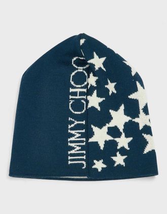 Jimmy Choo London Womens Jimmy Choo Star Print Beanie Blue - Navy - Size: O/S