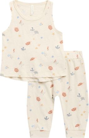 Rylee + Cru Aquatic Print Tank & Pants Set in Natural at Nordstrom, Size 18-24M