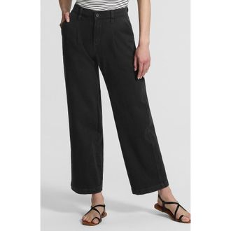 Lands End High Rise Soft Denim Pleated Wide Leg Trousers in Black Wash at Nordstrom, Size 12