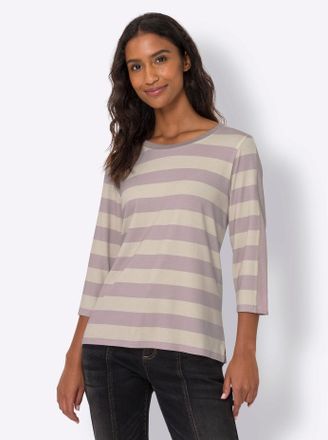 Heine 3/4-Arm-Shirt HEINE Druck-Shirt, Damen, Gr. 38, rosa (ros&eacute;, elfenbein, geringelt), 95% Viskose, 5% Elasthan, gemustert, gestreift, mehrfarbig, Rundhal