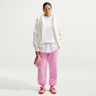 Nike Womens Studio Fleece Lightweight Oversized High-Rise Cuffed Pants in Pink | IM8511-621
