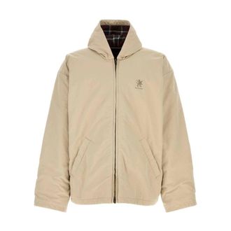 Balenciaga Light Jackets, male, Beige, Size: L Oversized Logo Print Bomber Jacket