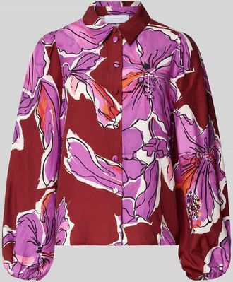 Rich & Royal Bluse aus Viskose-Mix mit Ballon&auml;rmeln und Knopfleiste in Bordeaux, Gr&ouml;&szlig;e 34