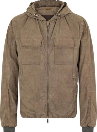 Moorer Jassen, Heren, Bruin, M, Leer, Lichtgewicht Jas met Capuchon en Rits