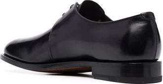 Ferragamo Almond-Toe Lace-Up Leather Derby Flat - Black