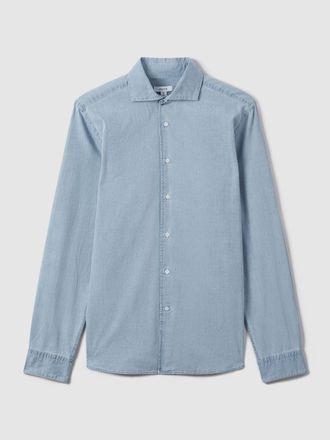 Reiss Blue Washed Cotton Chambray Shirt, M