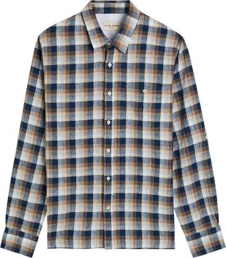 Officine G&eacute;n&eacute;rale Younes Checked Cotton and Linen-blend Shirt - Navy - Xxl