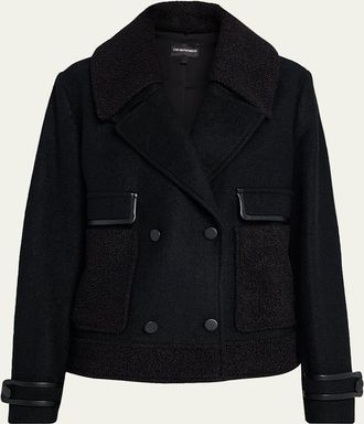 Emporio Armani Double-Breasted Peacoat with Faux Leather Trim