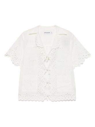 Self Portrait Cream Linen Embroidered Shirt