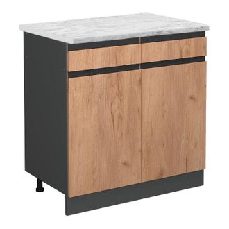 Vicco Mueble Bajo De Cocina R-line, Roble Dorado, 80 Cm Et M&aacute;rmol