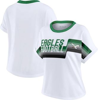 WEAR by Erin Andrews Womens WEAR by Erin Andrews White Philadelphia Eagles Cropped Center Stripe Dolman T-Shirt at Nordstrom, Size Xx-Large