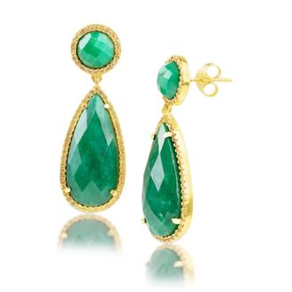 MAX + STONE 18K Gold Plated Genuine Gemstone 2 Stone Dangle Drop Earrings