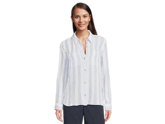 L.L.Bean Cloud Gauze Shirt Long Sleeve Womens Clothing Sea Salt Stripe : XL, Cotton