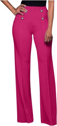 Generic Womens Straight Leg Trousers Finely Soft Ribbed Stretch Pull On Ladies Pants Casual High Waist Bottoms Wide Leg Trousers for Women UK Loose Long Pants