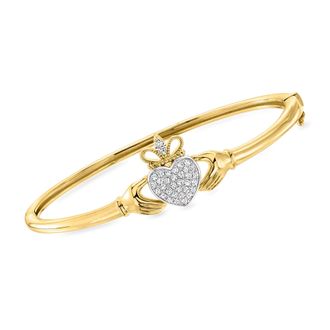 Ross-Simons Lab-Grown Diamond Claddagh Bangle Bracelet in 18kt Gold Over Sterling and Sterling Silver